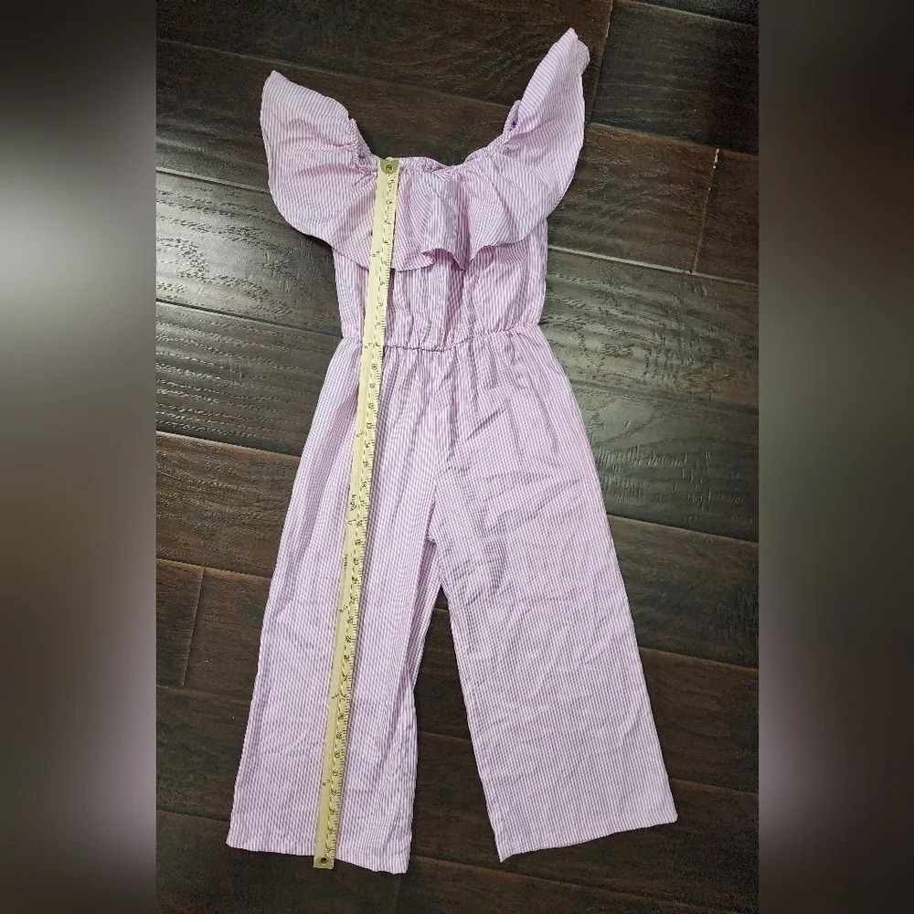 Girls Ruffle Trim Pink Striped Pant Bodysuit - Picture 2 of 5